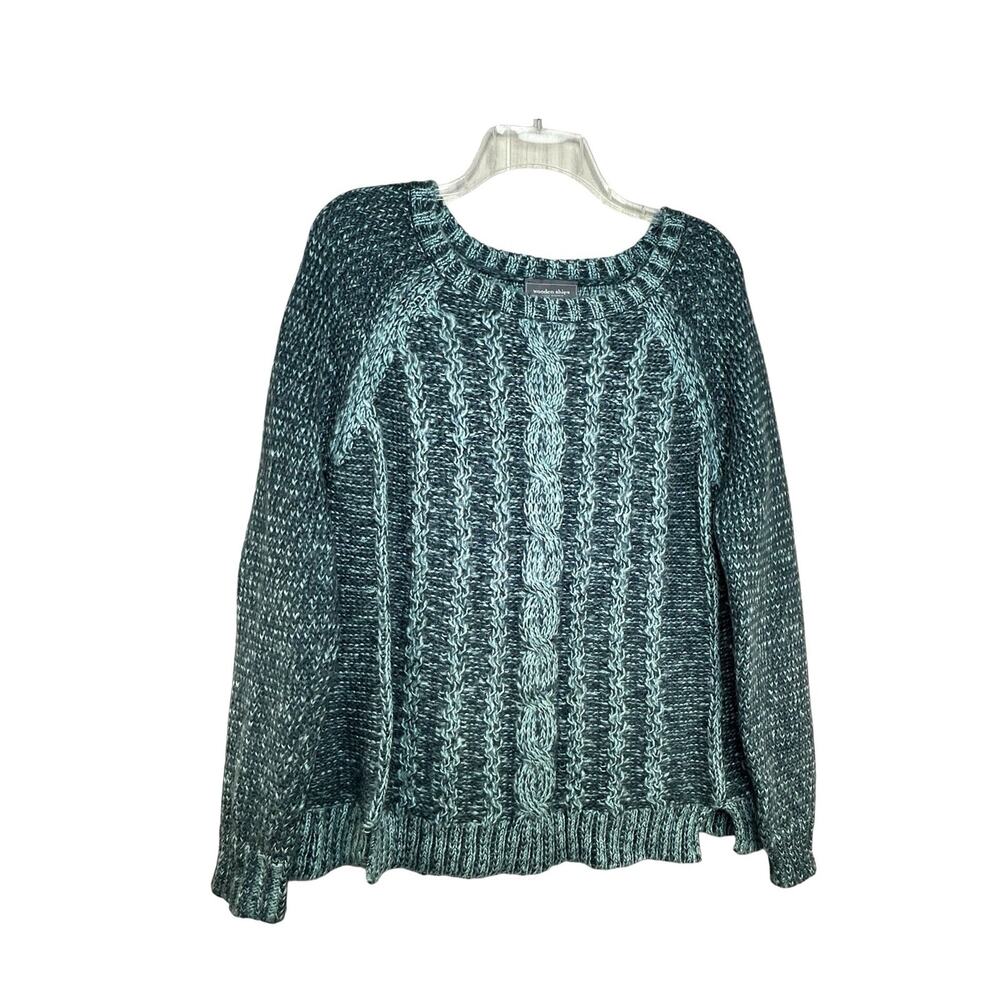 Wooden Ships Teal Cable Knit Sweater Womens S/M Mohair Wool Blend Coastal Preppy
